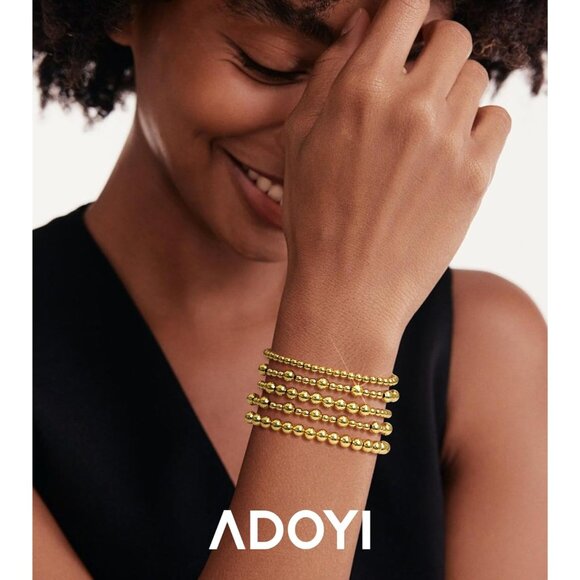 Women Gold Beaded Bracelets Set 14K Gold Plated Stylish Stackable Jewelry - Picture 2 of 7